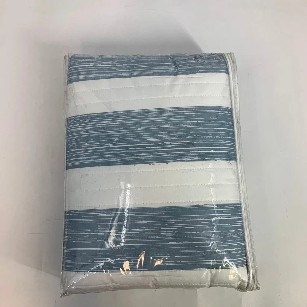 Truly Soft Aiden Full Queen Size Quilt Set Blue Stripe‎ 2 Standard Shams Bedding